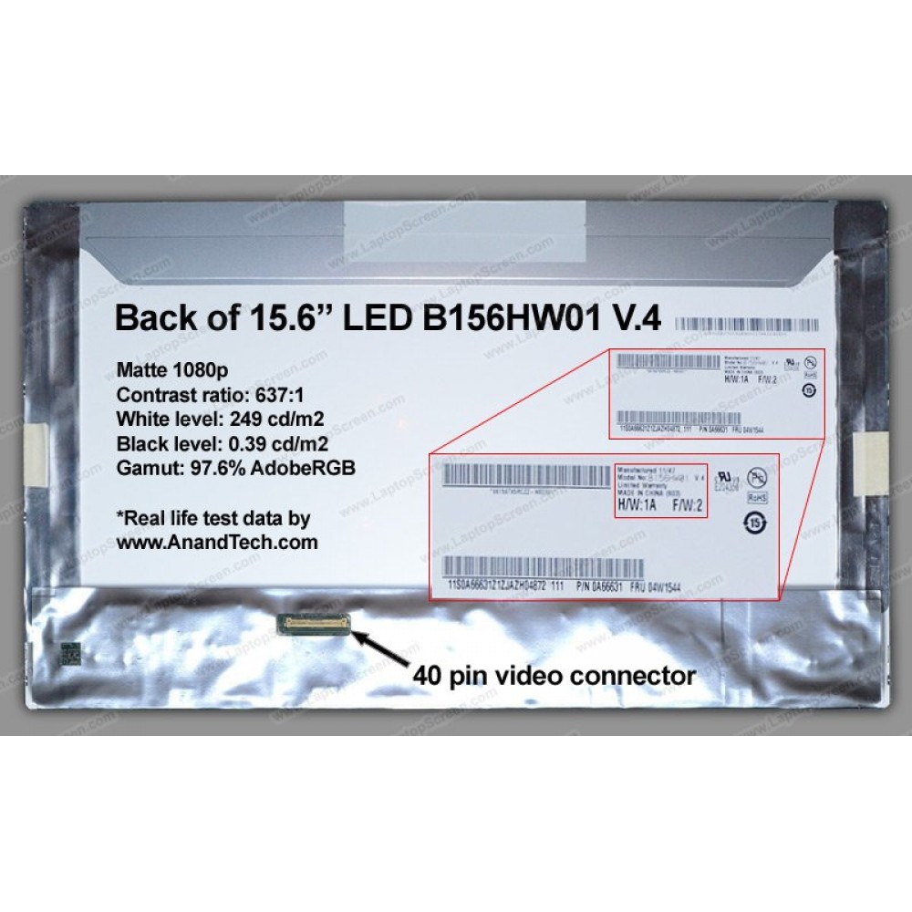 B156HW01 V.4 AU Optronics Dalle Ecran pour Ordinateur