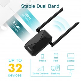 Amplificateur WiFi sans Fil Puissant – Repeteur 1200mbps 5Ghz et 2.4Ghz, WiFi Extender le Signal Couvre jusqu’à 140 m²